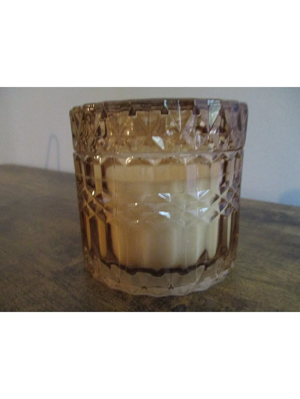 Jelena Company Leather Sandalwood Candle Amber Glass Hobnail Jar Textured Wax